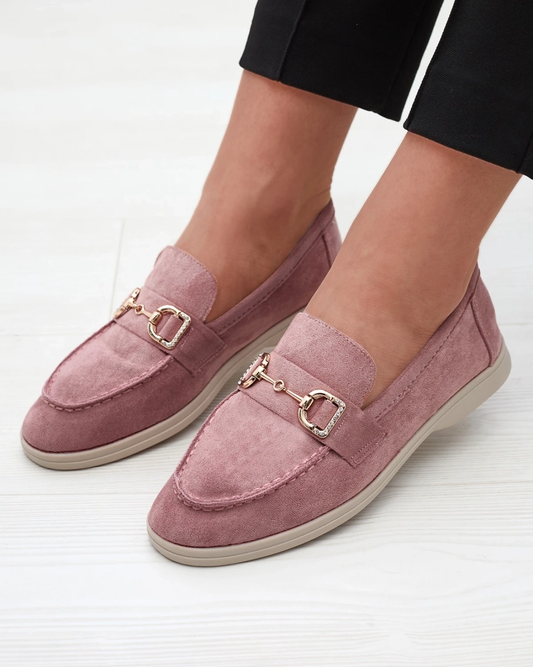Темно-розовые женские мокасины с золотым украшением Neterri - Обувь