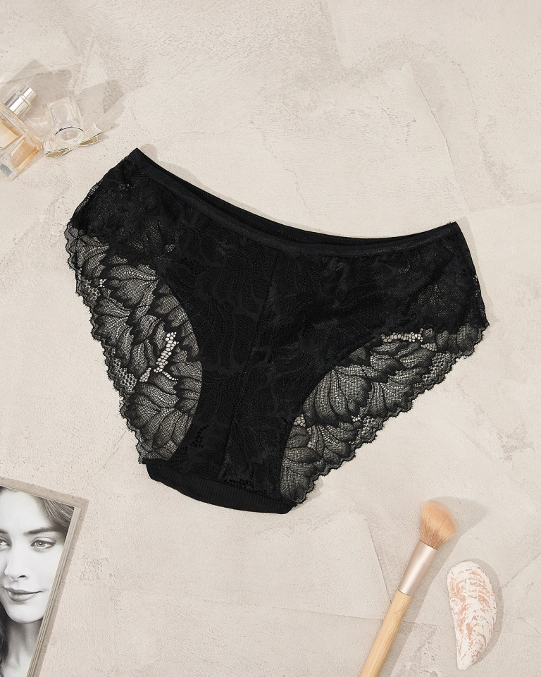 Royalfashion Черные хлопковые кружевные трусики для женщин