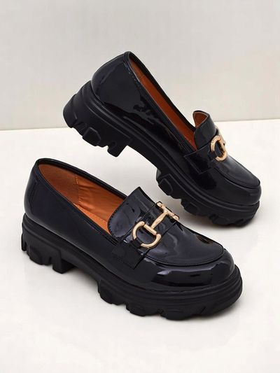 Royalfashion Лоферы из лаковой кожи для женщин с декором Черный бархат