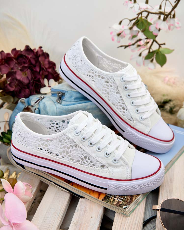 Aurelia Bianco - Ažūriniai balti Royalfashion audinio sportbačiai, 40 dydis