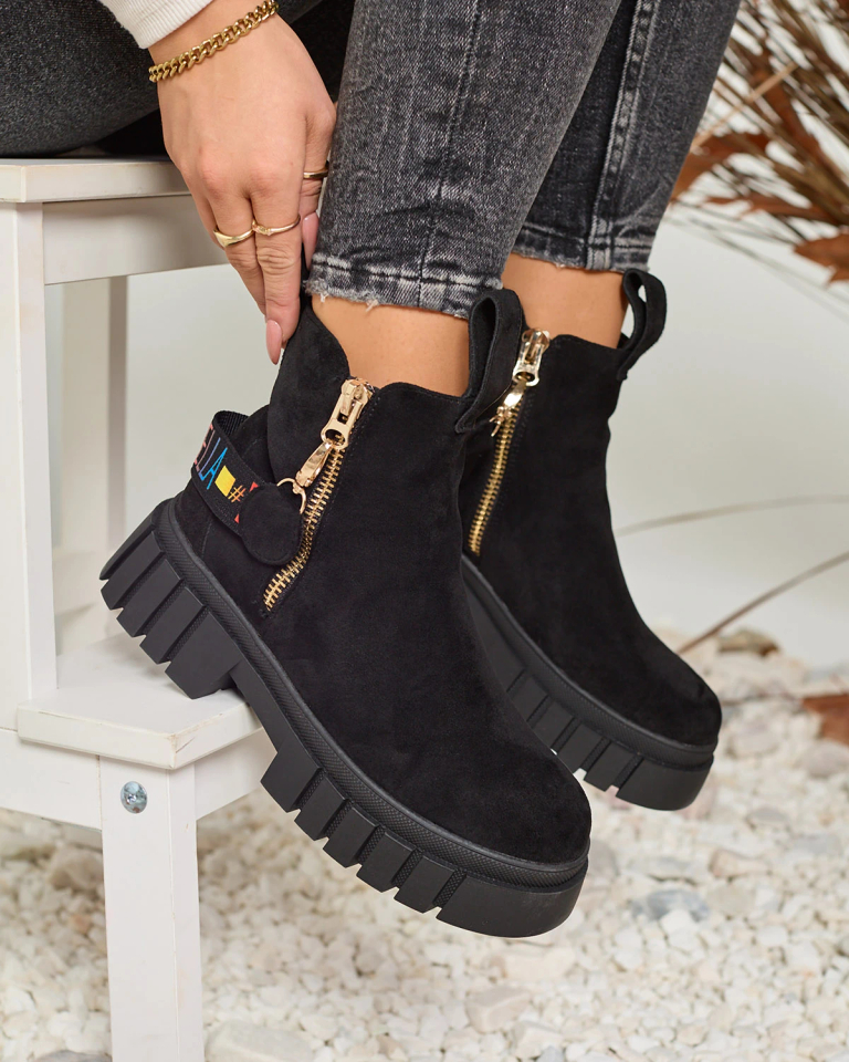 Royalfashion Juodi moteriški ekovamšos batai "Poirop"