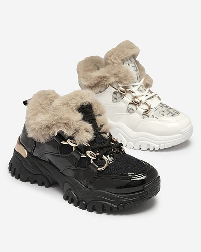 Спортивные лакированные белые женские кроссовки с мехом Axili- Footwear