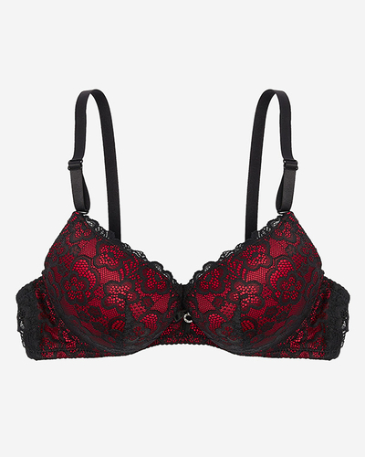 Raudonos ir juodos spalvos nėriniuota moteriška liemenėlė - Apatinis trikotažas