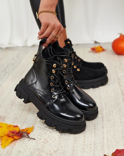 Royalfashion Черные женские утепленные ботинки-трапперы Selori из экокожи