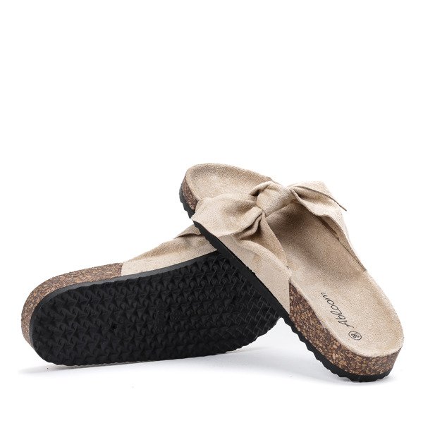 Beżowe klapki z kokardką Montiana - Obuwie