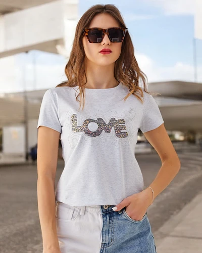 Royalfashion Женская футболка из хлопка LOVE с стразами