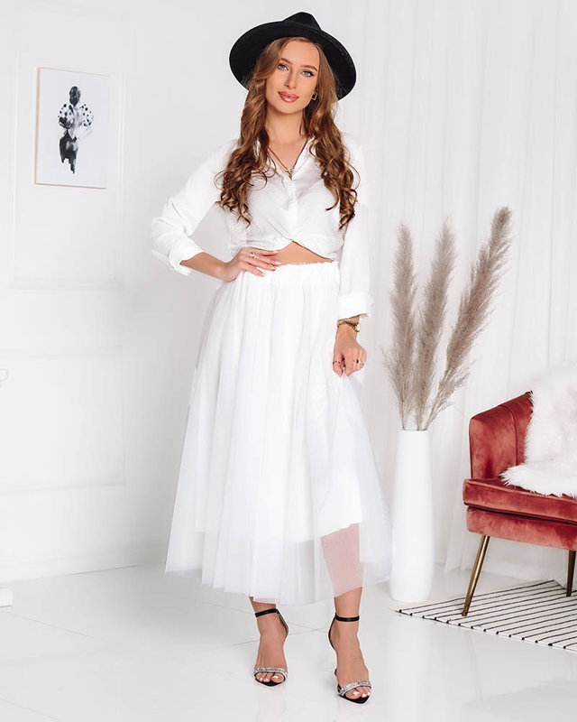 Женская двухслойная юбка-миди цвета экрю - Одежда