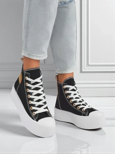 Женские кеды Callisto Nero на платформе, ткань, черные, лето/осень