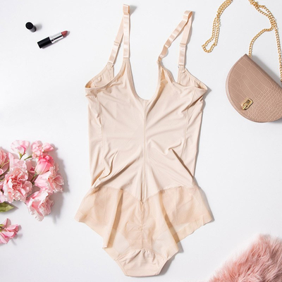 Moteriškas smėlio spalvos bodis su permatomu intarpu - Apatiniai rūbai