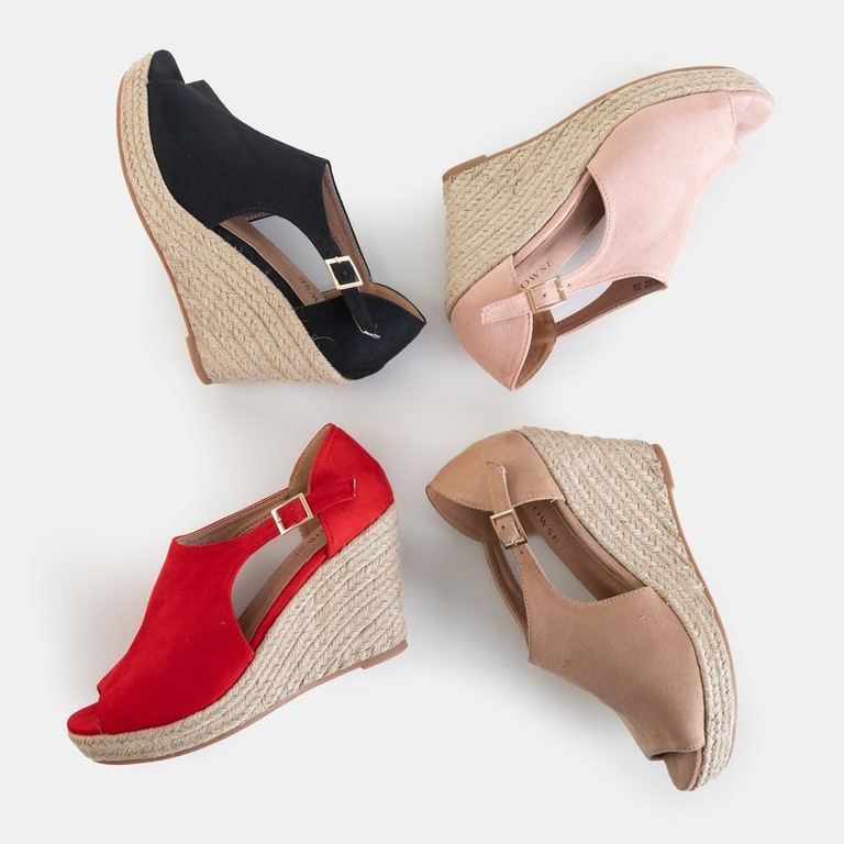 Raudonos moteriškos pleištinės basutės Lusia - Avalynė