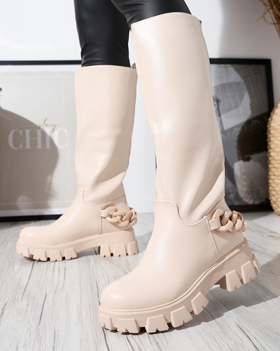 Кремовые женские сапоги-слипы с цепочкой Tera - Обувь