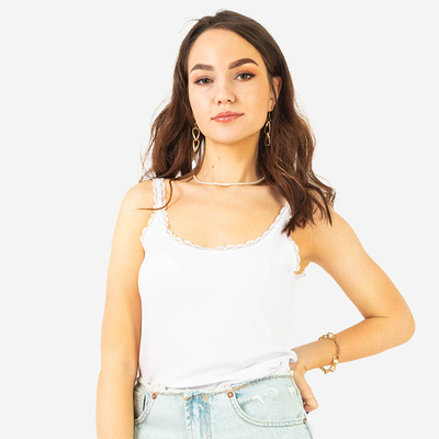 Balti moteriški marškinėliai su nėriniais ant petnešėlių - Drabužiai