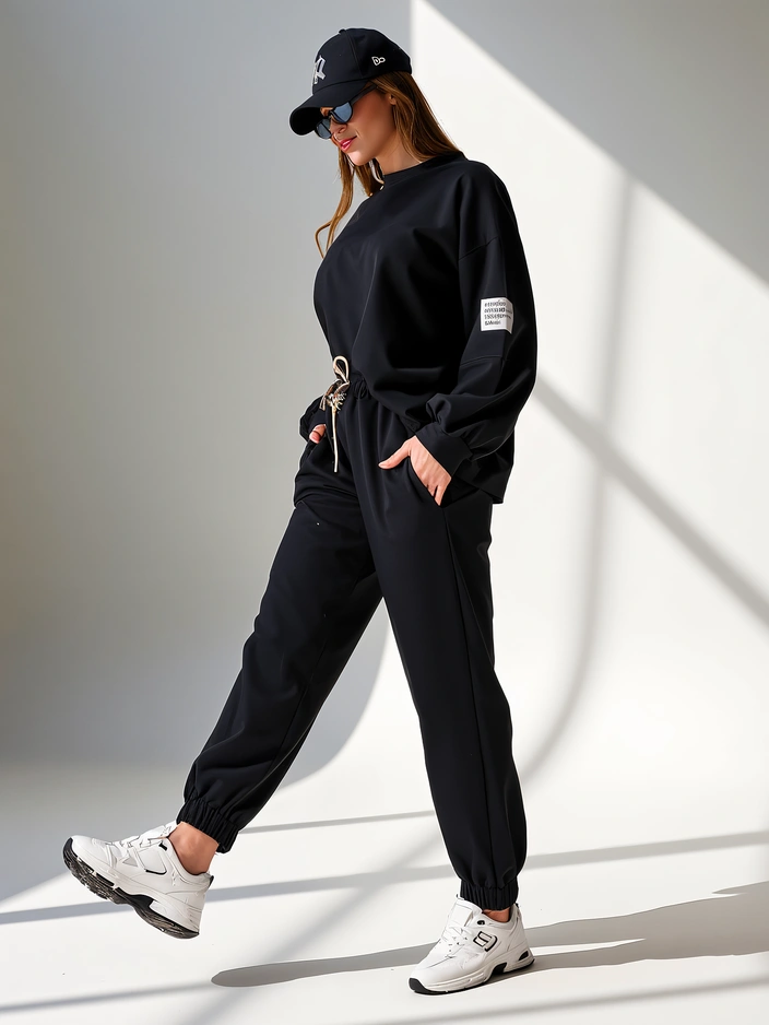 Royalfashion Женский комплект из хлопка с ребристыми манжетами на ногах