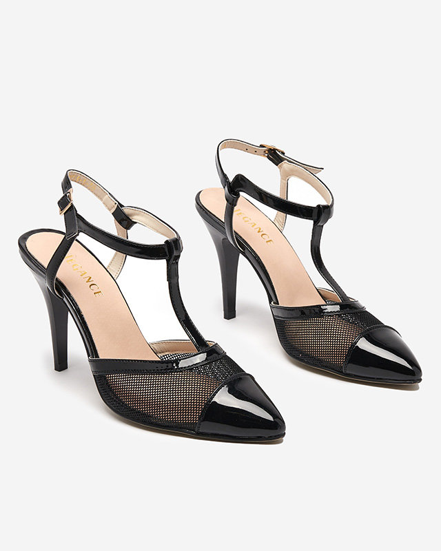 Juodos moteriškos basutės ant aukštakulnio pridengtais pirštais Niddl- Avalynė