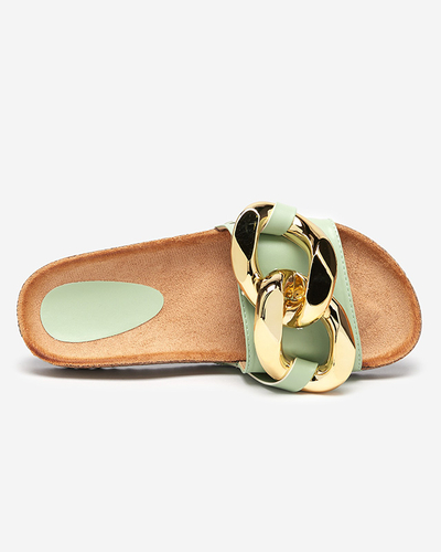 Sandały Thalia Royalfashion zielone z łańcuchem – płaska podeszwa, ziom!