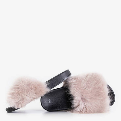 Beżowe dziewczęce klapki z futerkiem Nonni - Obuwie