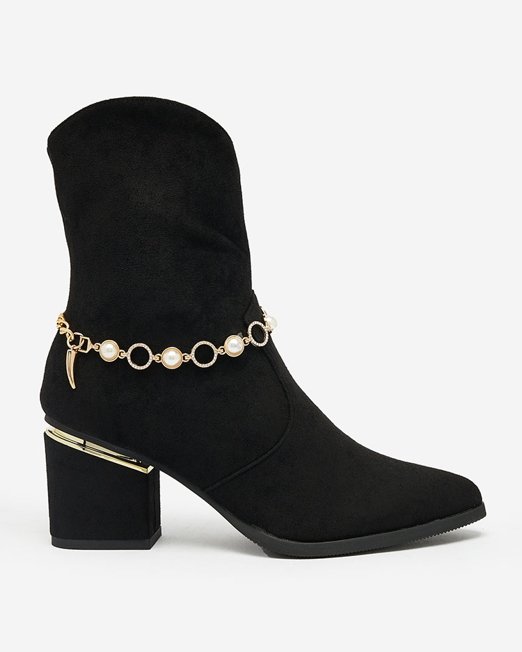 Royalfashion Черные женские сапоги на шпильке с цепочкой Bealizia