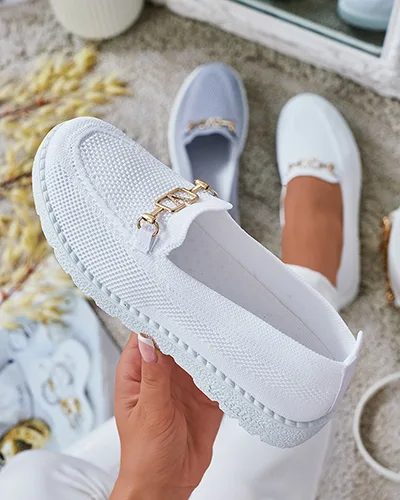 Royalfashion Женские тканевые мокасины с золотым украшением Erticae