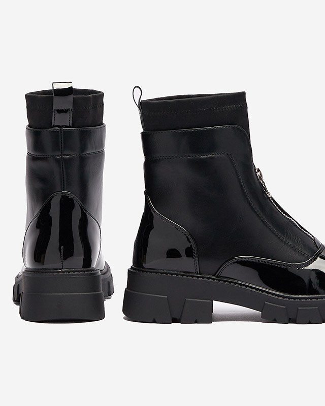 Женские сапоги с молнией посередине черного цвета Elibe- Footwear