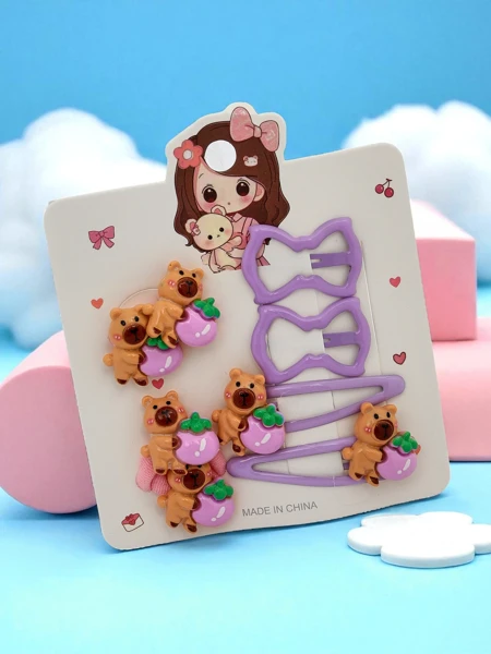 Plaukų segtukų rinkinys su meškučių ir kaspinėlių motyvais