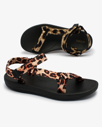 Royalfashion Smėlio spalvos moteriški sandalai su leopardo raštu Leonno
