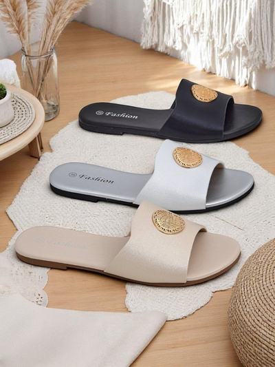 Royalfashion Женские шлепанцы на плоской подошве Golden Slip