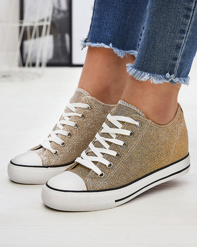 Auksiniai moteriški sportbačiai ant paslėpto inkaro su blizgiu siūlu Seggat- Avalynė