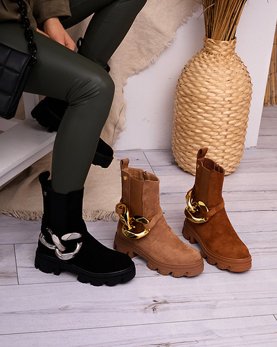 OUTLET Moteriški aukštakulniai su auksine grandinėle, kupranugario spalvos Elrudi - Avalynė