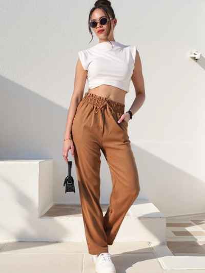 Royalfashion Paprasti moteriški audinio kelnės