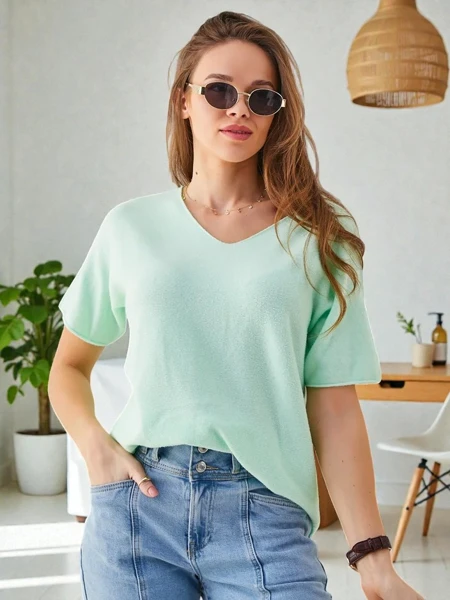 Royalfashion Plonas moterų megztinis trumpomis rankovėmis