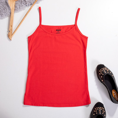 Raudonas moteriškas palaidinėlis su plonomis petnešėlėmis PLIUS DYDIS - Drabužiai