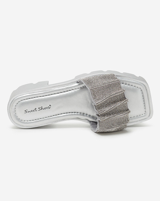 OUTLET Серебряные женские тапочки с фианитами Emkoy - Обувь