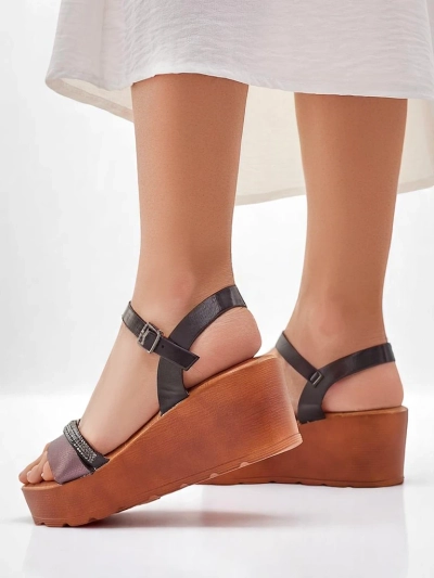 Royalfashion moterų wedge basutės su deimantais ir blizgučiais Aurora Glow