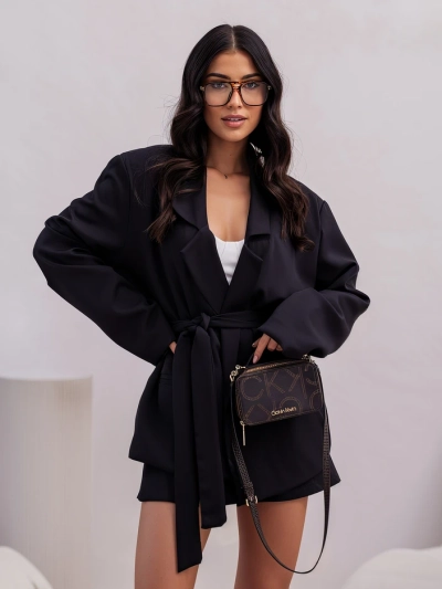 Royalfashion Элегантный женский комплект с завязанным пиджаком и шортами-юбкой