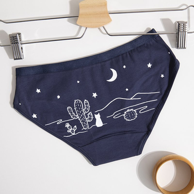 Moteriškos tamsiai mėlynos medvilninės kelnaitės su atspaudais - Apatinis trikotažas