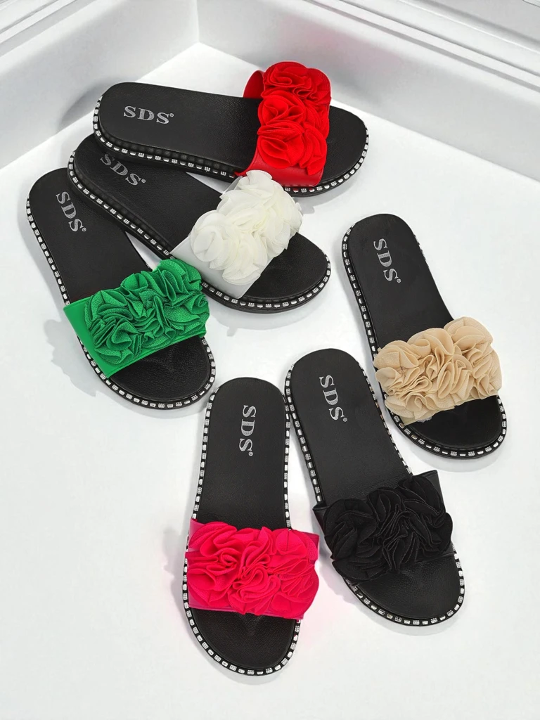 Royalfashion moteriškos šlepetės lygiu padu Flora Verde