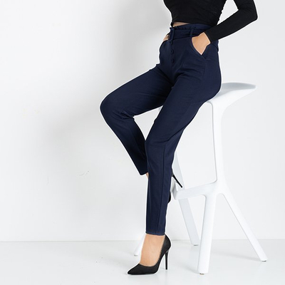 Темно-синие женские брюки-мешки с завышенной талией - Брюки