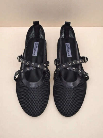 Балетки Royalfashion Arethusa Nero из сетки на плоском каблуке