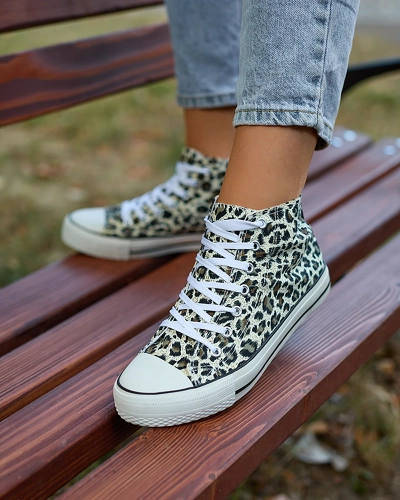 Royalfashion Женские бежево-коричневые высокие кеды с модным рисунком Jungle Jive