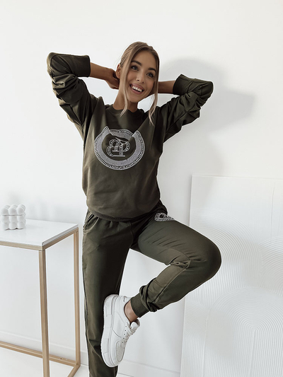 Royalfashion Темно-зеленый женский свитшот с цирконами