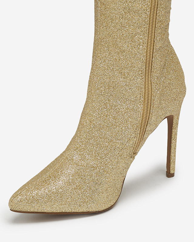 Золотые женские сапоги выше колена с блестками Qesda- Footwear