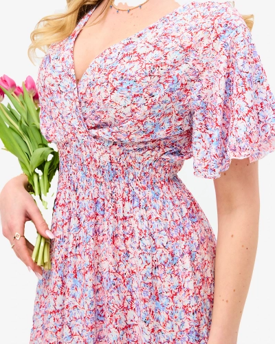 Raudona moteriška raštuota midi ilgio suknelė - Apranga