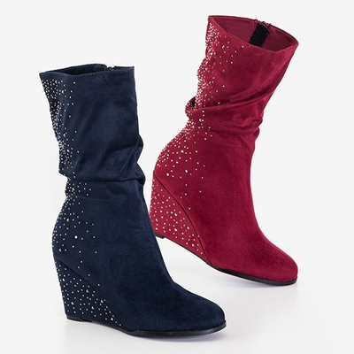 Бордовые женские сапоги на танкетке со стразами Jilli - Обувь
