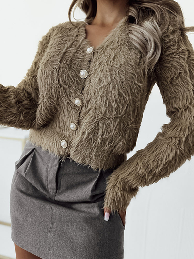 Royalfashion Коричневый женский кардиган на пуговицах