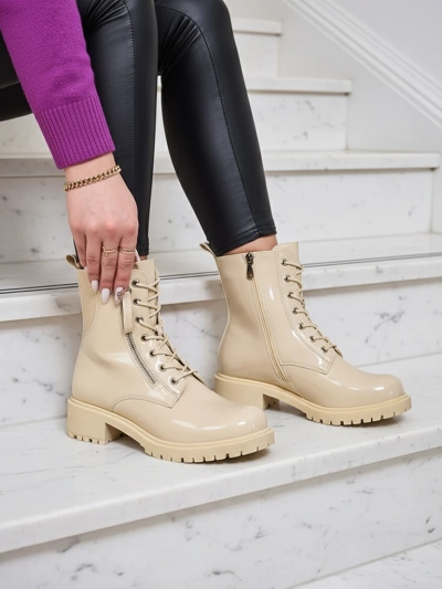 "Royalfashion" Smėlio spalvos ekologiškos odos moteriški batai "Seddaga bagger boots"