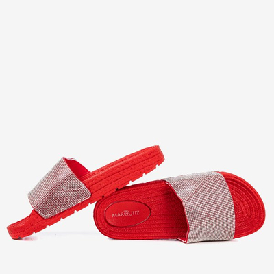 Czerwone klapki damskie z cyrkoniami Blink Blink - Obuwie