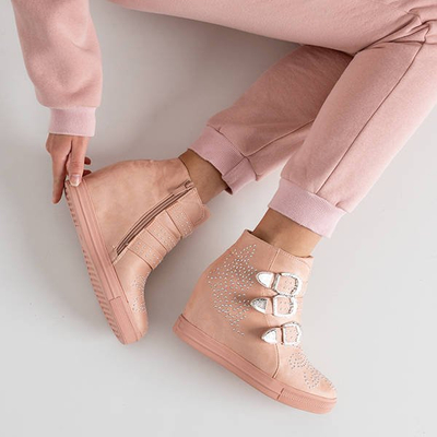 Różowe sneakersy na krytym koturnie z dżetami Princati - Obuwie