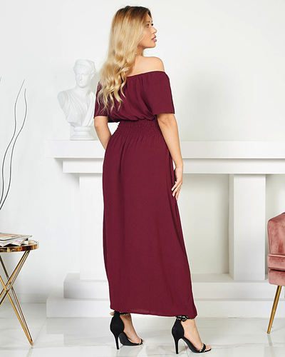 Bordo spalvos midi suknelė su elastingu juosmeniu - Drabužiai