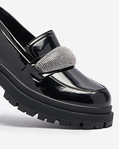 OUTLET Женские лакированные черные мокасины с орнаментом Averado- Footwear