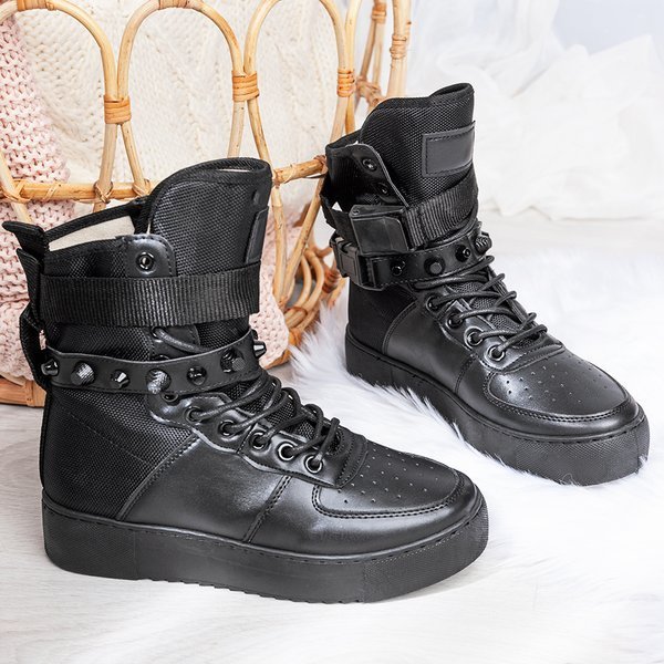 Czarne sportowe botki na platformie Redibek - Obuwie